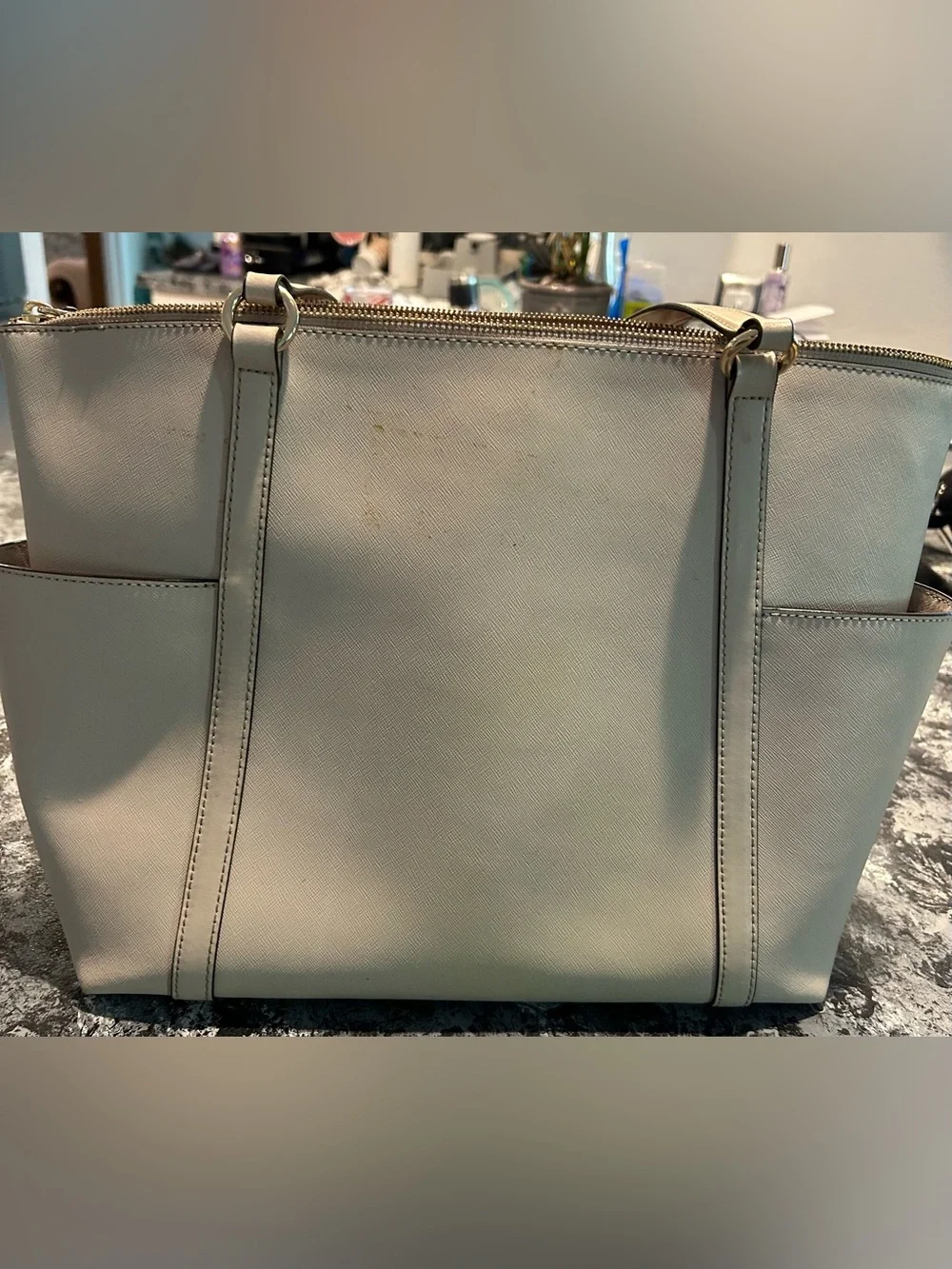 Michael Kors Medium Sullivan Top-Zip Tote – Cream Saffiano – AS IS
